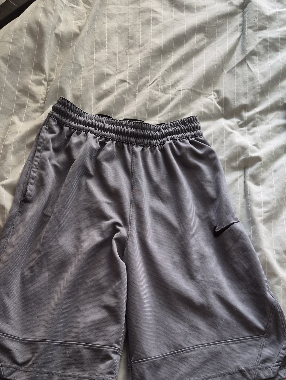 Nike Light Gray Performance Basketball Shorts with Black Swoosh